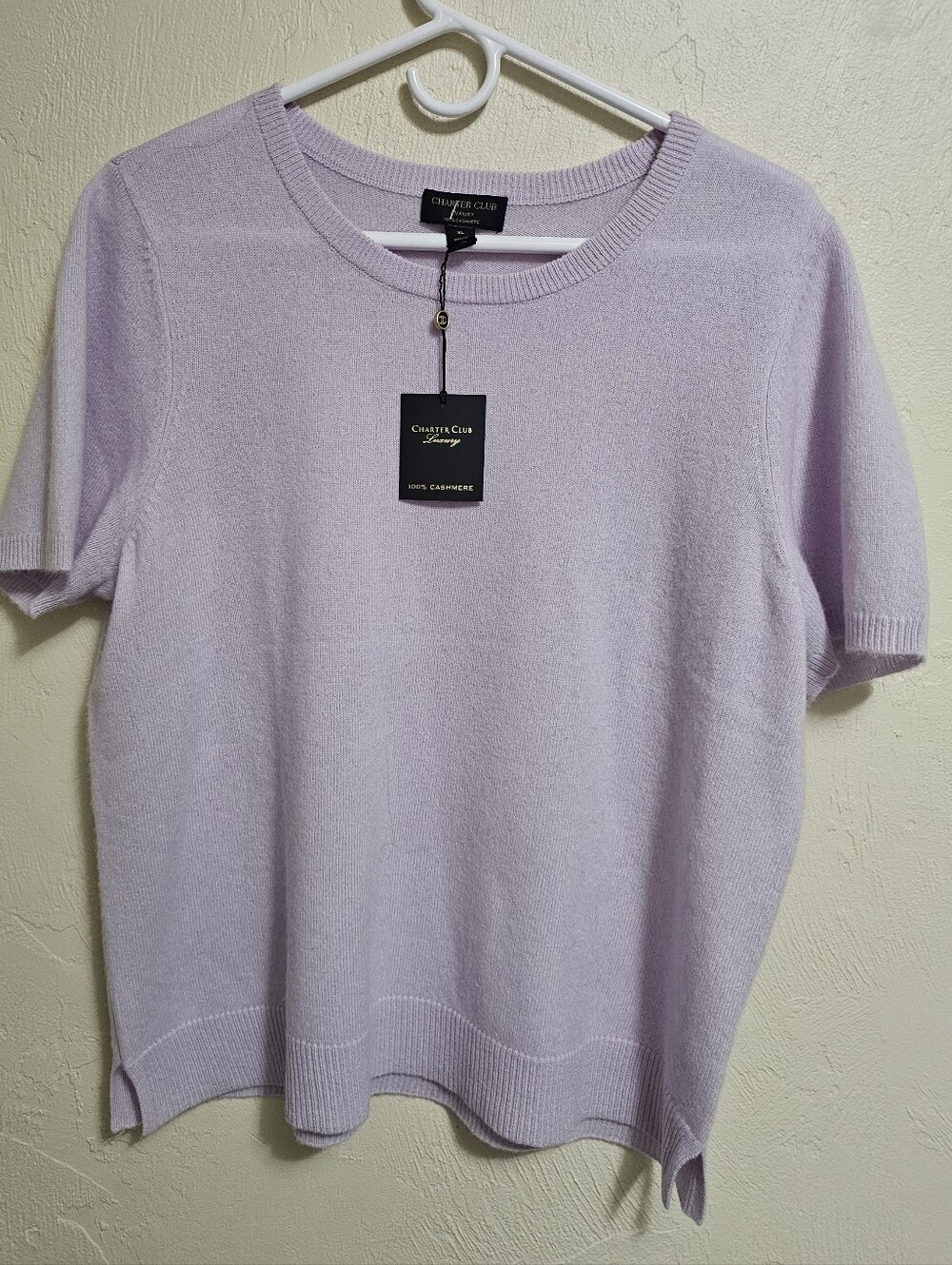 NWT Charter Club Luxury 100% Cashmere Short Sleeve Sweater Lavender Lilac XL